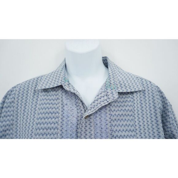 Robert Graham Maclean Button Down Shirt Men's 2XL XXL Embroidered Geometric Blue - Picture 7 of 16